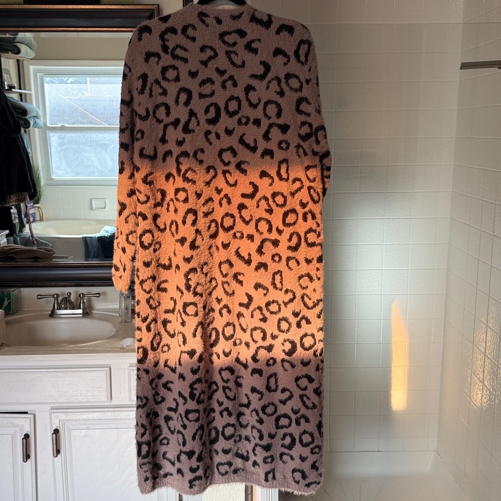 Entro Leopard Print Furry Knit Long Duster Cardigan - Picture 4 of 8